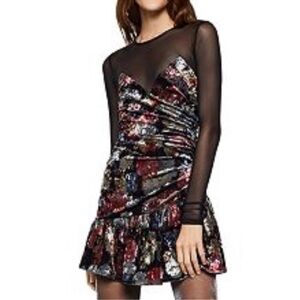 BCBGeneration Floral-Crushed Velvet Dress sz 0 in Black Multi